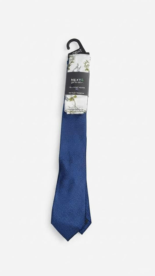 Navy Silk Tie and Floral Pocket Square Set