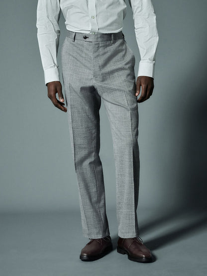 Grey Regular Fit Trimmed Textured Suit Trousers