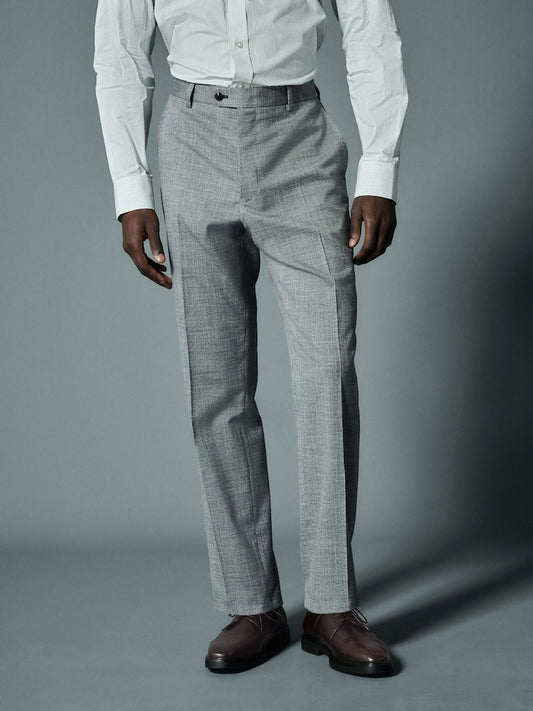 Grey Regular Fit Trimmed Textured Suit Trousers