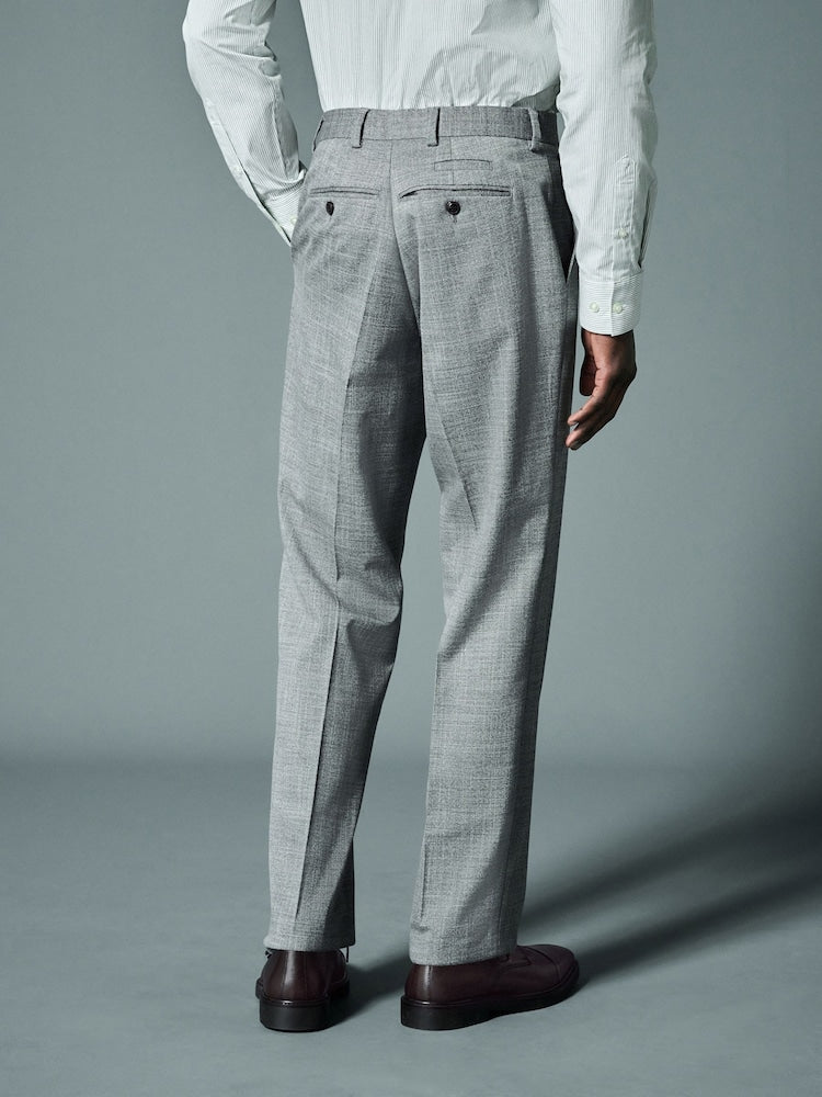 Grey Regular Fit Trimmed Textured Suit Trousers