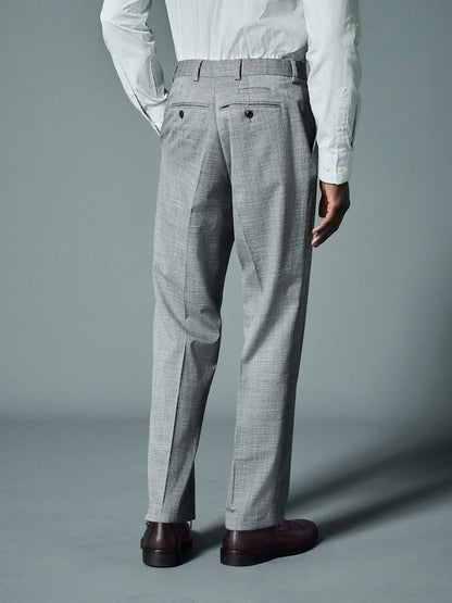 Grey Regular Fit Trimmed Textured Suit Trousers