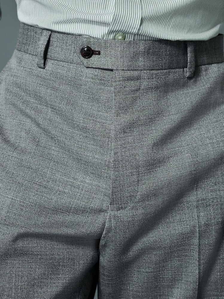 Grey Regular Fit Trimmed Textured Suit Trousers