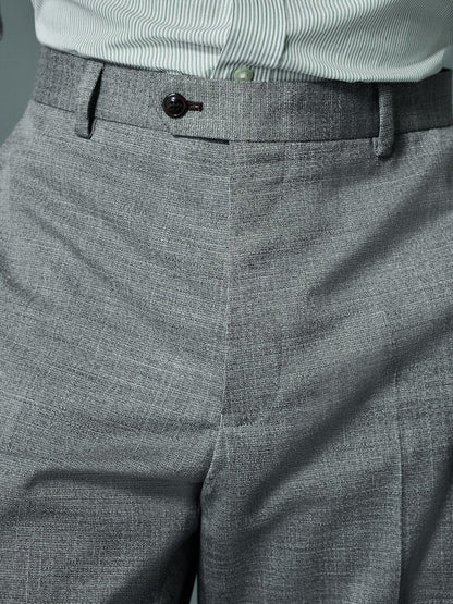 Grey Regular Fit Trimmed Textured Suit Trousers