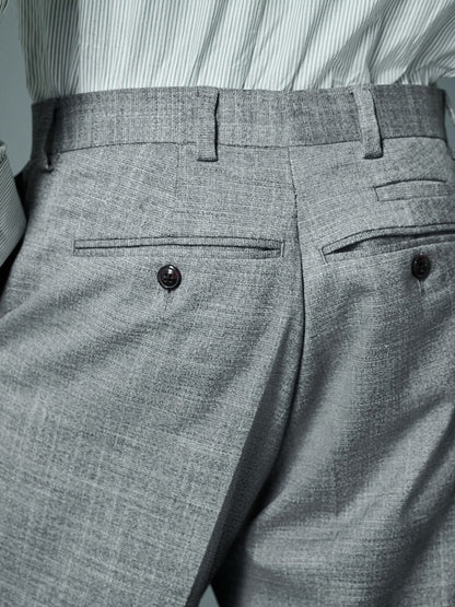 Grey Regular Fit Trimmed Textured Suit Trousers