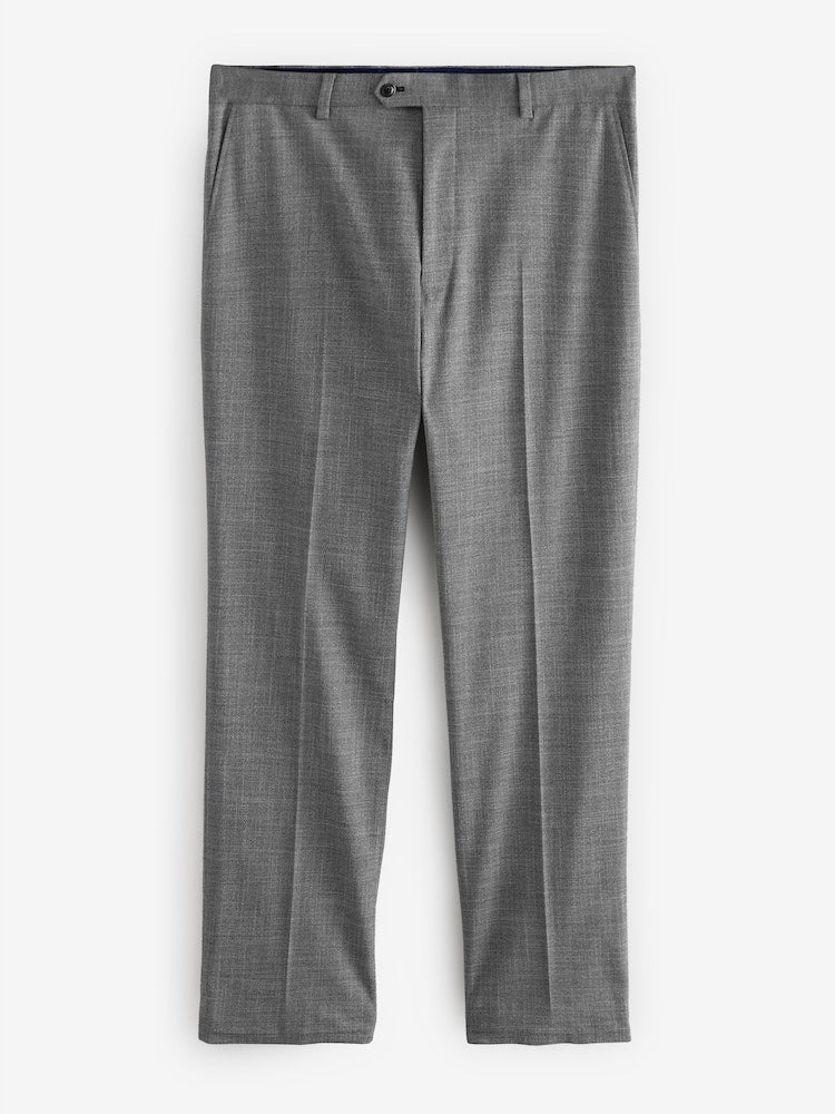 Grey Regular Fit Trimmed Textured Suit Trousers