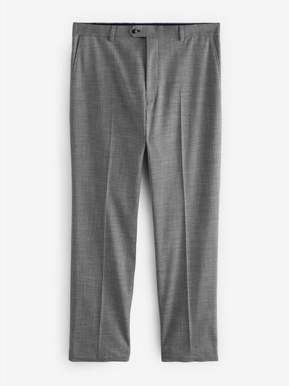 Grey Regular Fit Trimmed Textured Suit Trousers