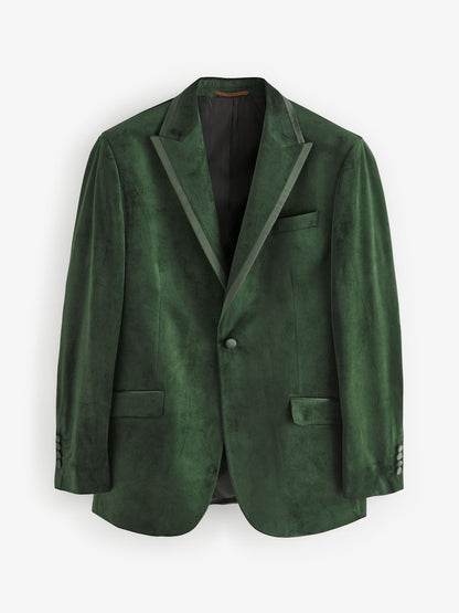 Khaki Green Regular Fit Self Lapel Velvet Blazer