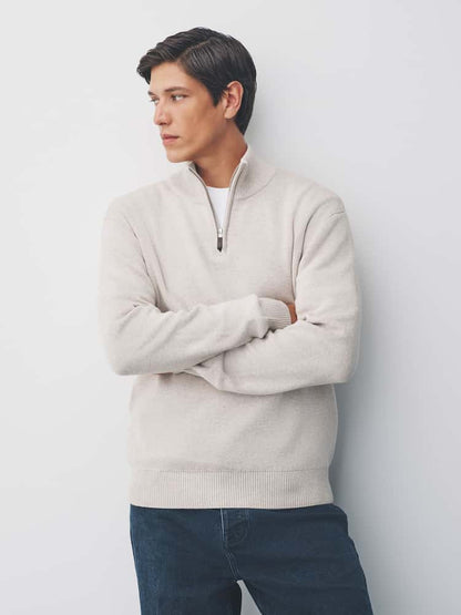 Oatmeal Plain Quarter Zip Sweatshirts