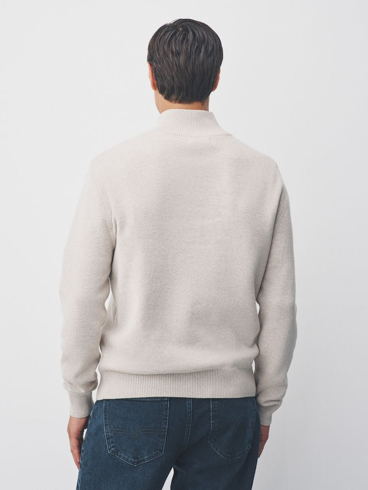 Oatmeal Plain Quarter Zip Sweatshirts