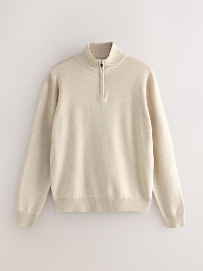 Oatmeal Plain Quarter Zip Sweatshirts