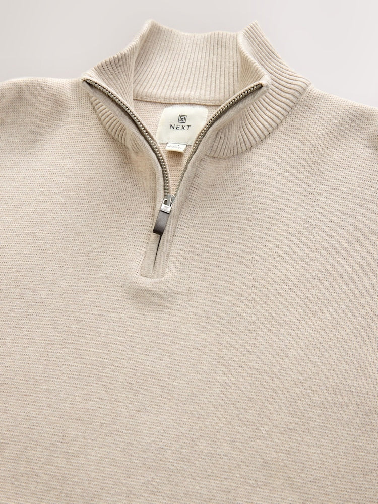 Oatmeal Plain Quarter Zip Sweatshirts