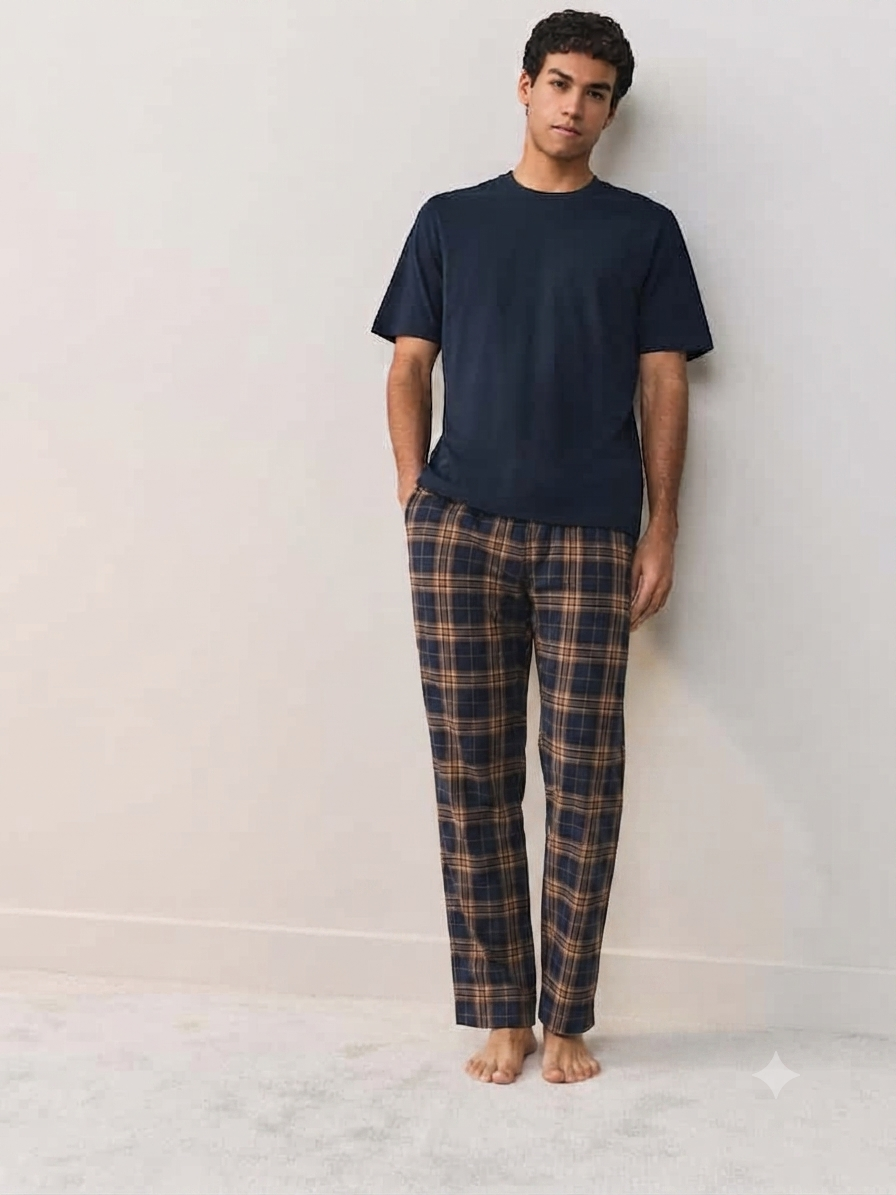 Navy Blue/ Rust Check Motionflex Cosy Pyjamas