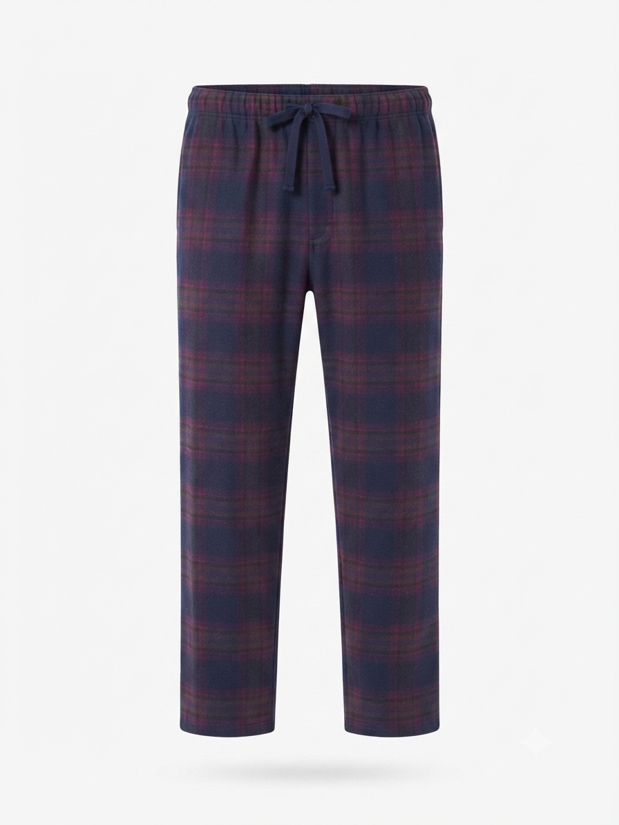 Men's Navy and Burgundy Check Woven Pyjama Bottoms