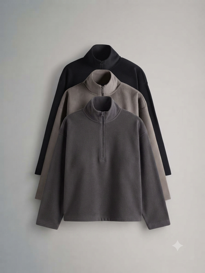 3 Pack Quarter Zip Microfleece Jumpers Black/Taupe Brown/Gray