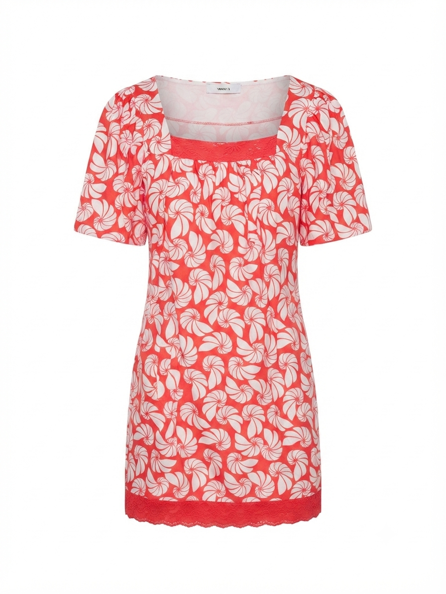 Red & White Shell Mini Dress