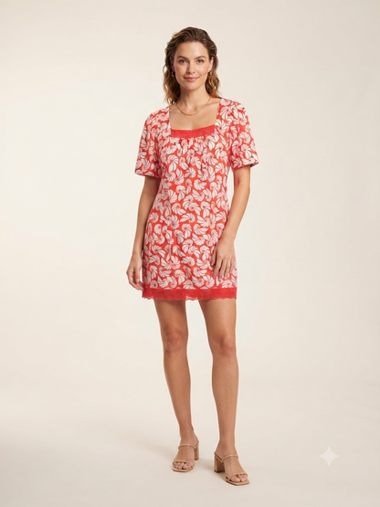 Red & White Shell Mini Dress