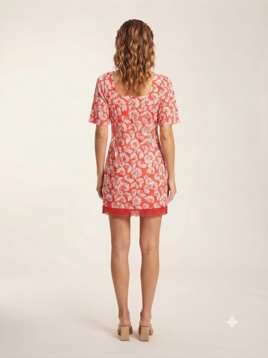 Red & White Shell Mini Dress