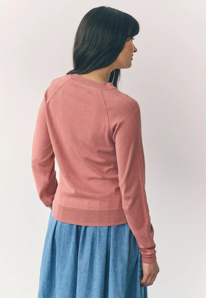 Soft Touch Crew Neck Jumper Pink Blush Embroidered Bow