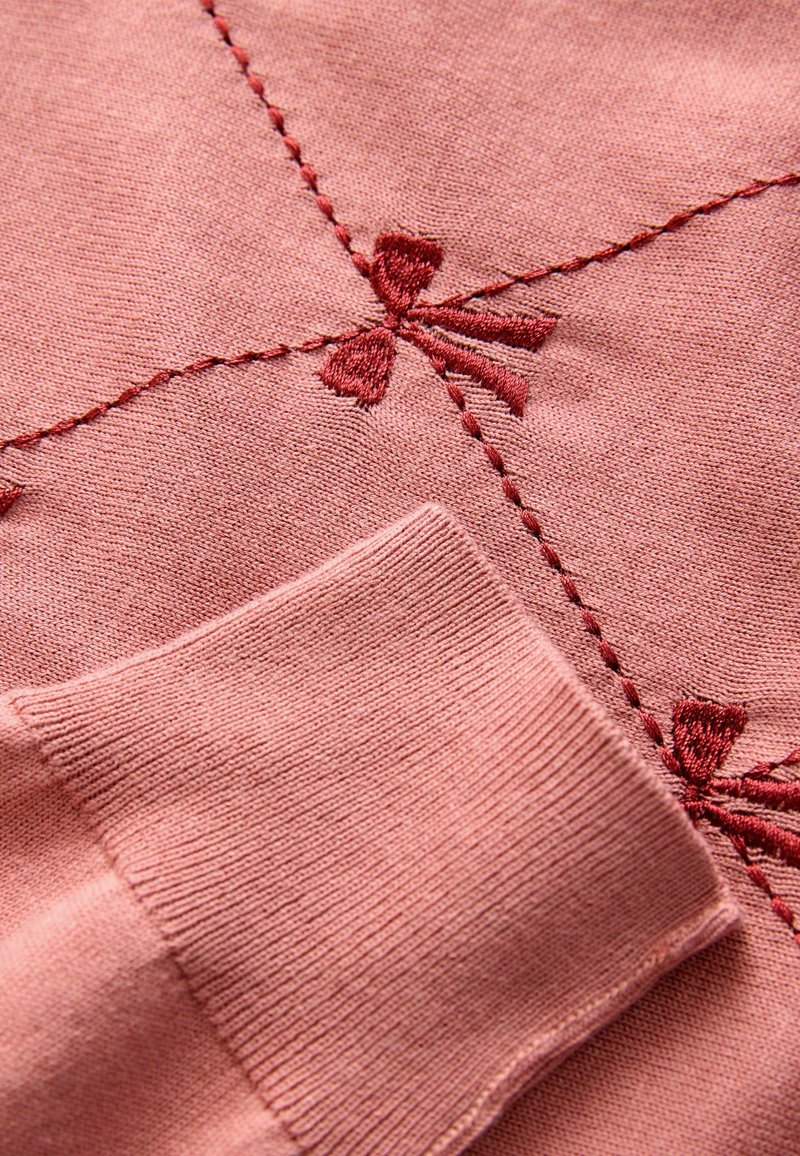 Soft Touch Crew Neck Jumper Pink Blush Embroidered Bow