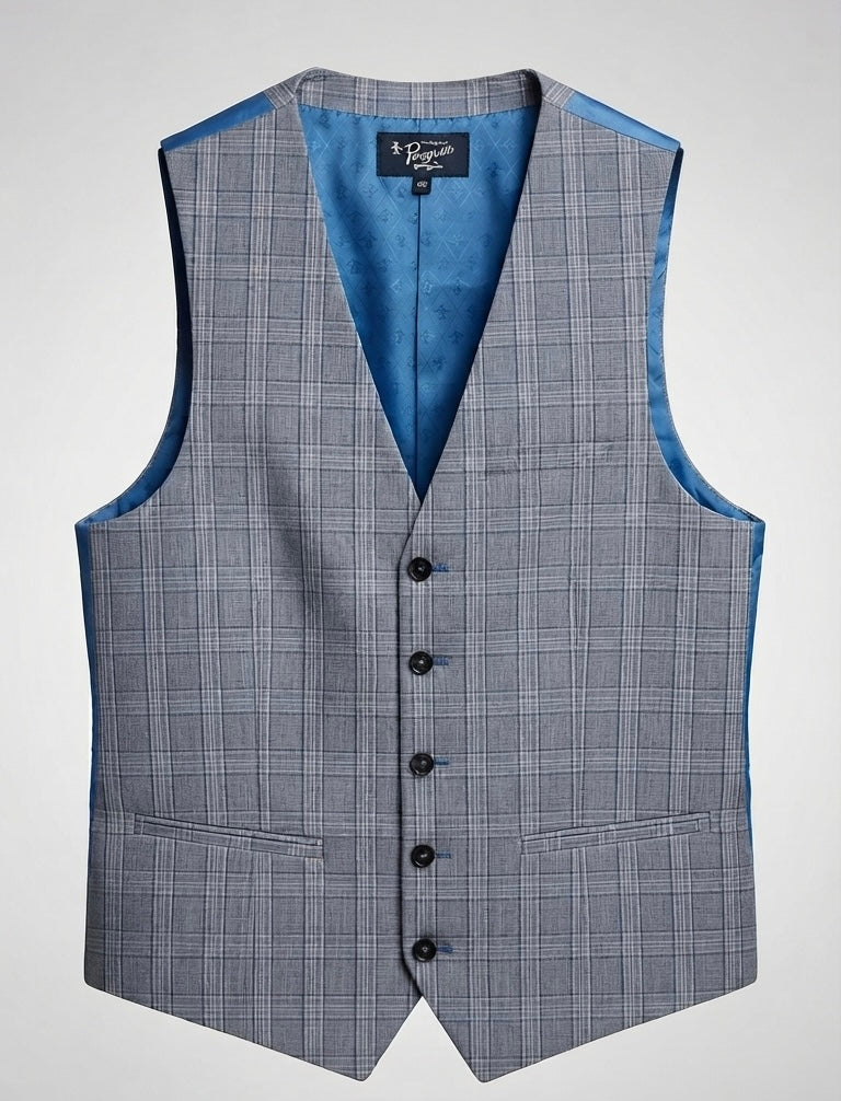 Grey and Blue Plaid Waistcoat