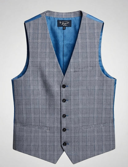 Grey and Blue Plaid Waistcoat