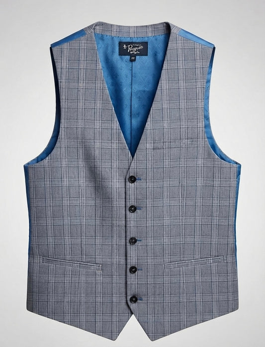 Grey and Blue Plaid Waistcoat