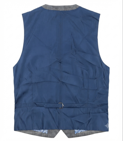 Grey Plaid With Blue Paisley Floral Lining Waistcoat