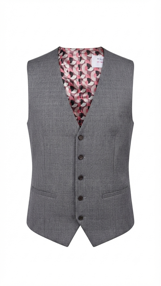 Textured Grey Waistcoat with Geometric Lining