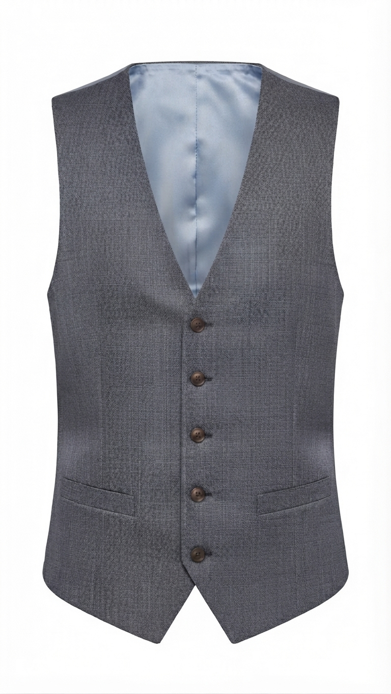 Natural Stretch Twill Suit Waistcoat With Grey Lining