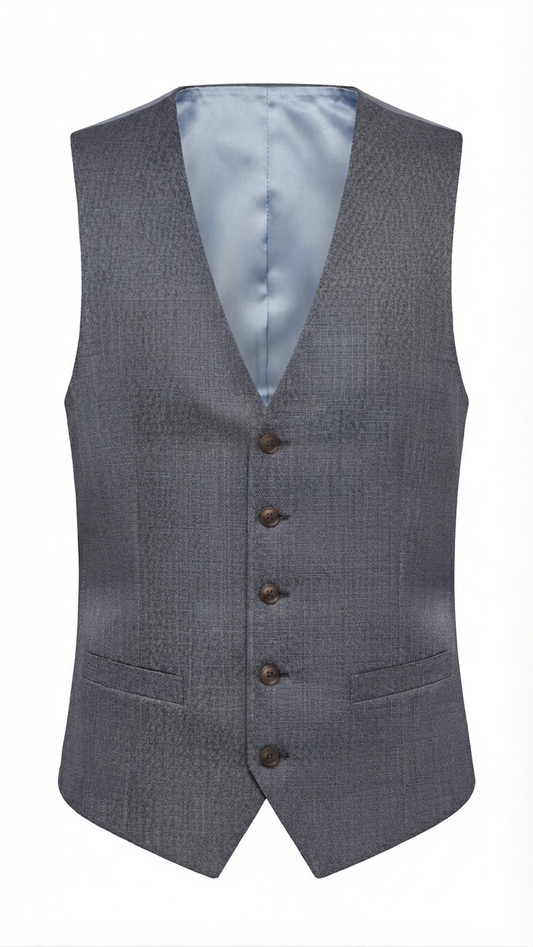 Natural Stretch Twill Suit Waistcoat With Grey Lining