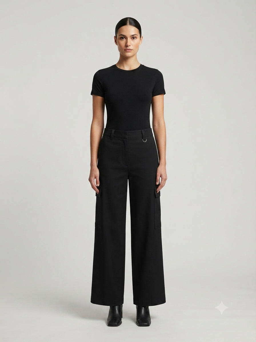 Next Wide Leg Black Cargo Trousers
