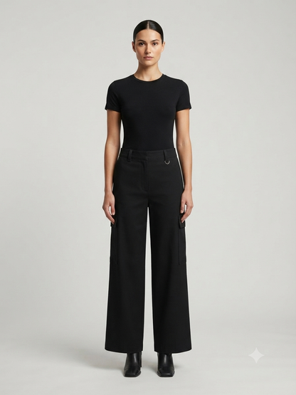 Next Wide Leg Black Cargo Trousers