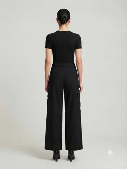 Next Wide Leg Black Cargo Trousers
