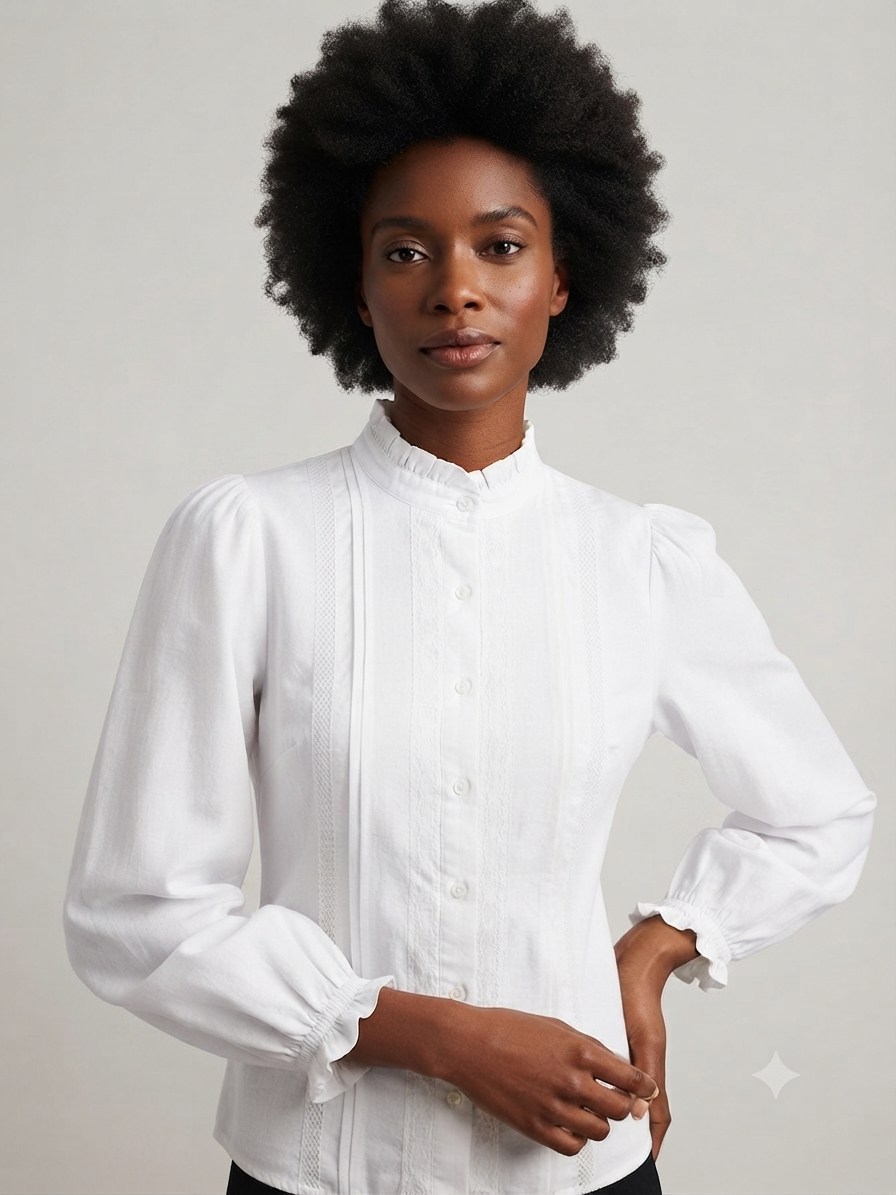 Friends Like These Long Sleeve Frill Collar Blouse White