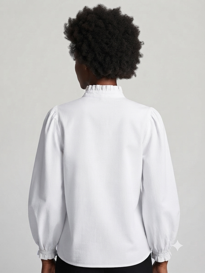 Friends Like These Long Sleeve Frill Collar Blouse White