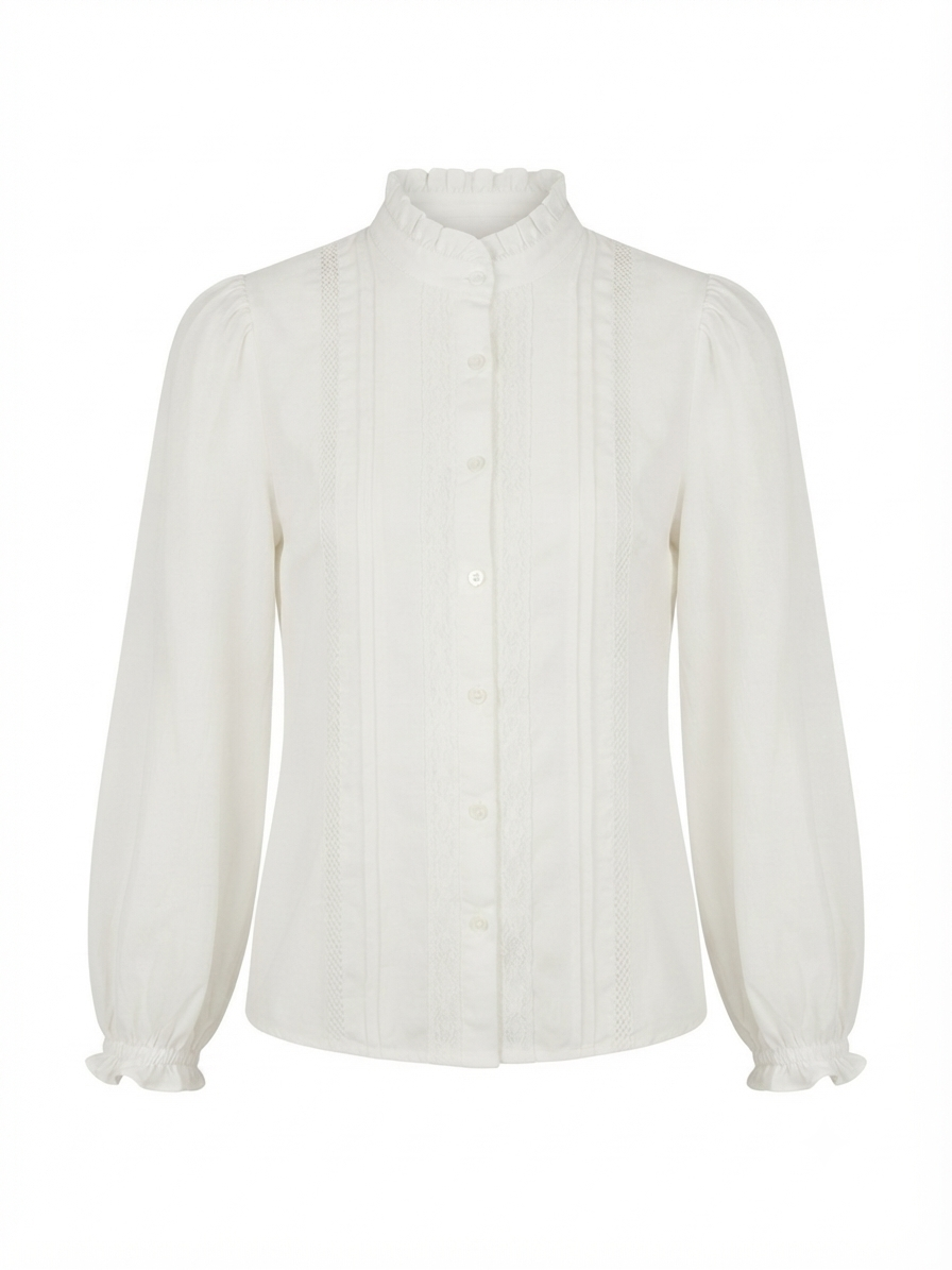 Friends Like These Long Sleeve Frill Collar Blouse White
