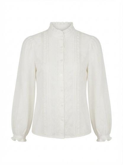 Friends Like These Long Sleeve Frill Collar Blouse White