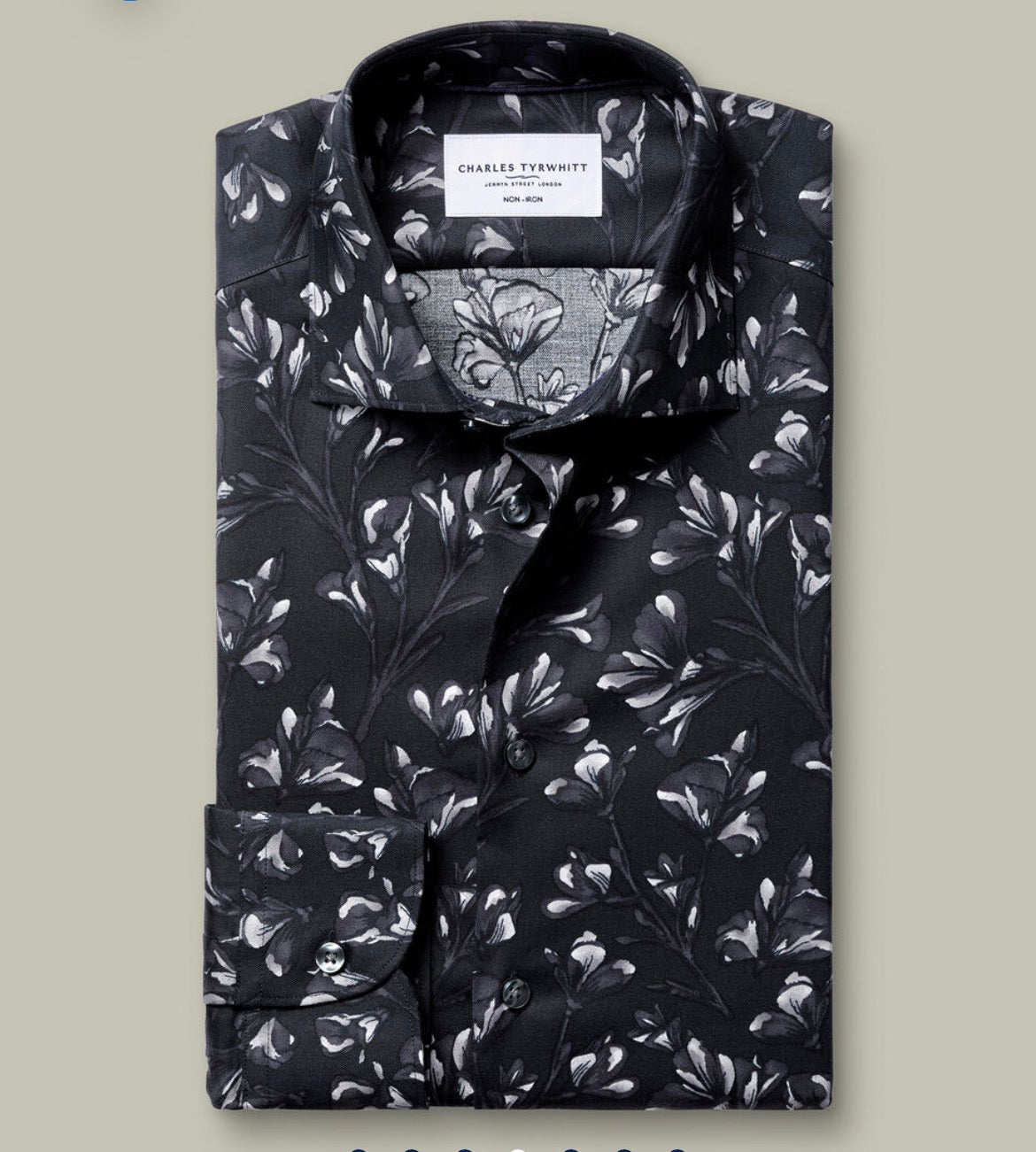 Non-Iron Stretch Floral Print Slim Fit Shirt – Black