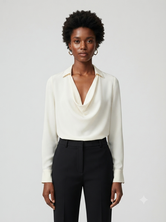 Cream Cowl Neck Long Sleeve Blouse