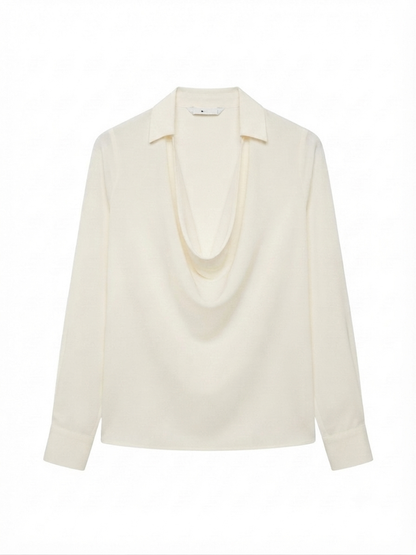 Cream Cowl Neck Long Sleeve Blouse