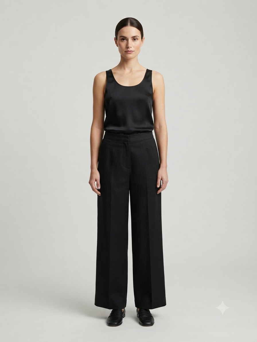 Black High Waist Relaxed Wide Leg Trouser