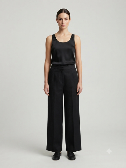 Black High Waist Relaxed Wide Leg Trouser