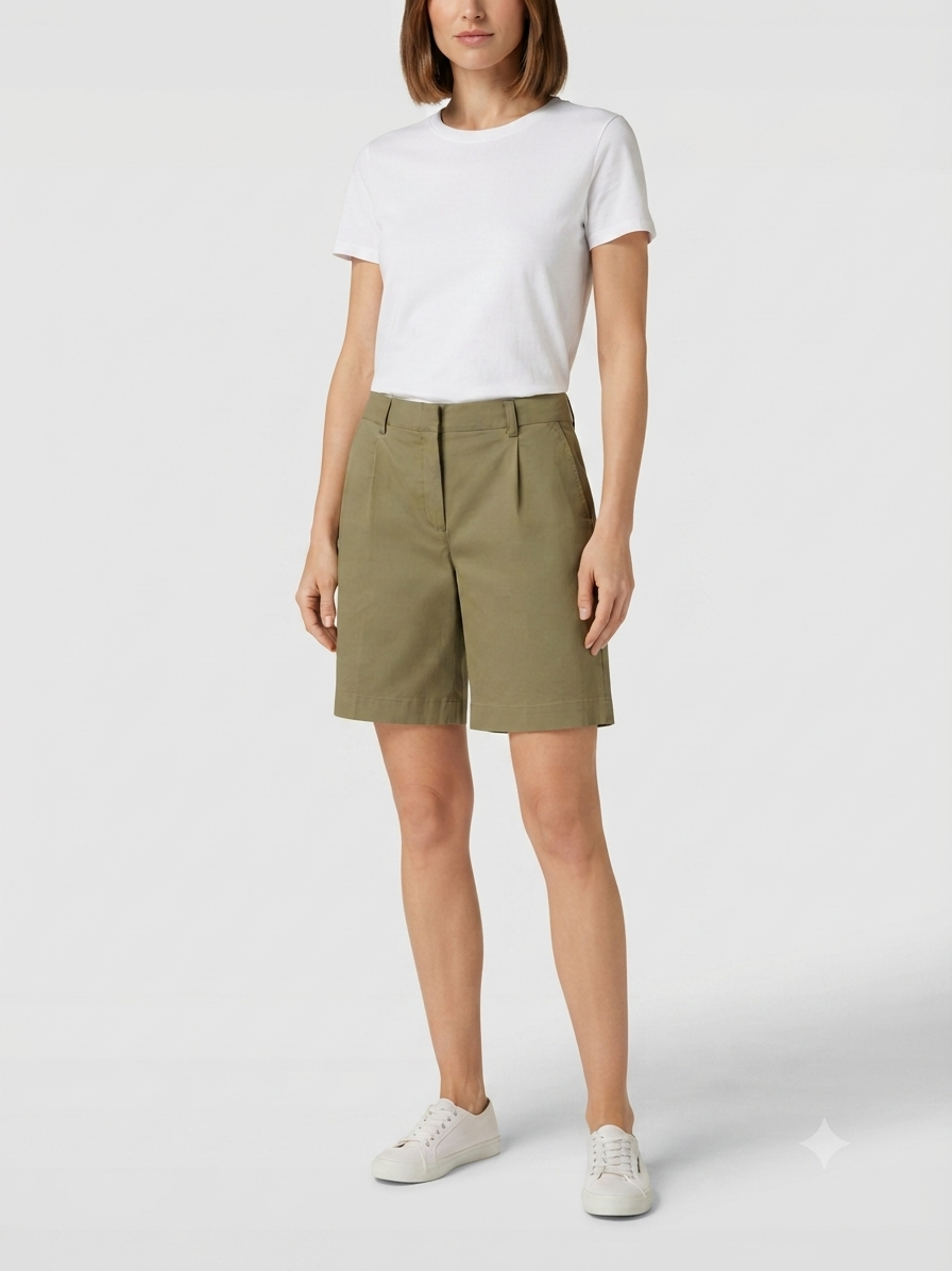 Khaki Tailored Pleated Front Shorts