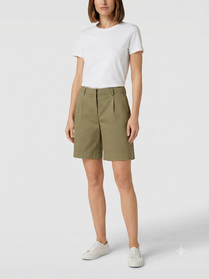 Khaki Tailored Pleated Front Shorts