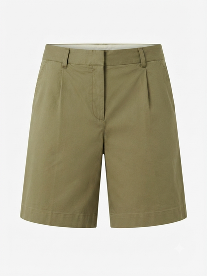 Khaki Tailored Pleated Front Shorts