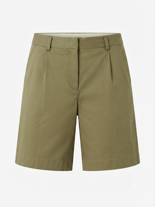 Khaki Tailored Pleated Front Shorts