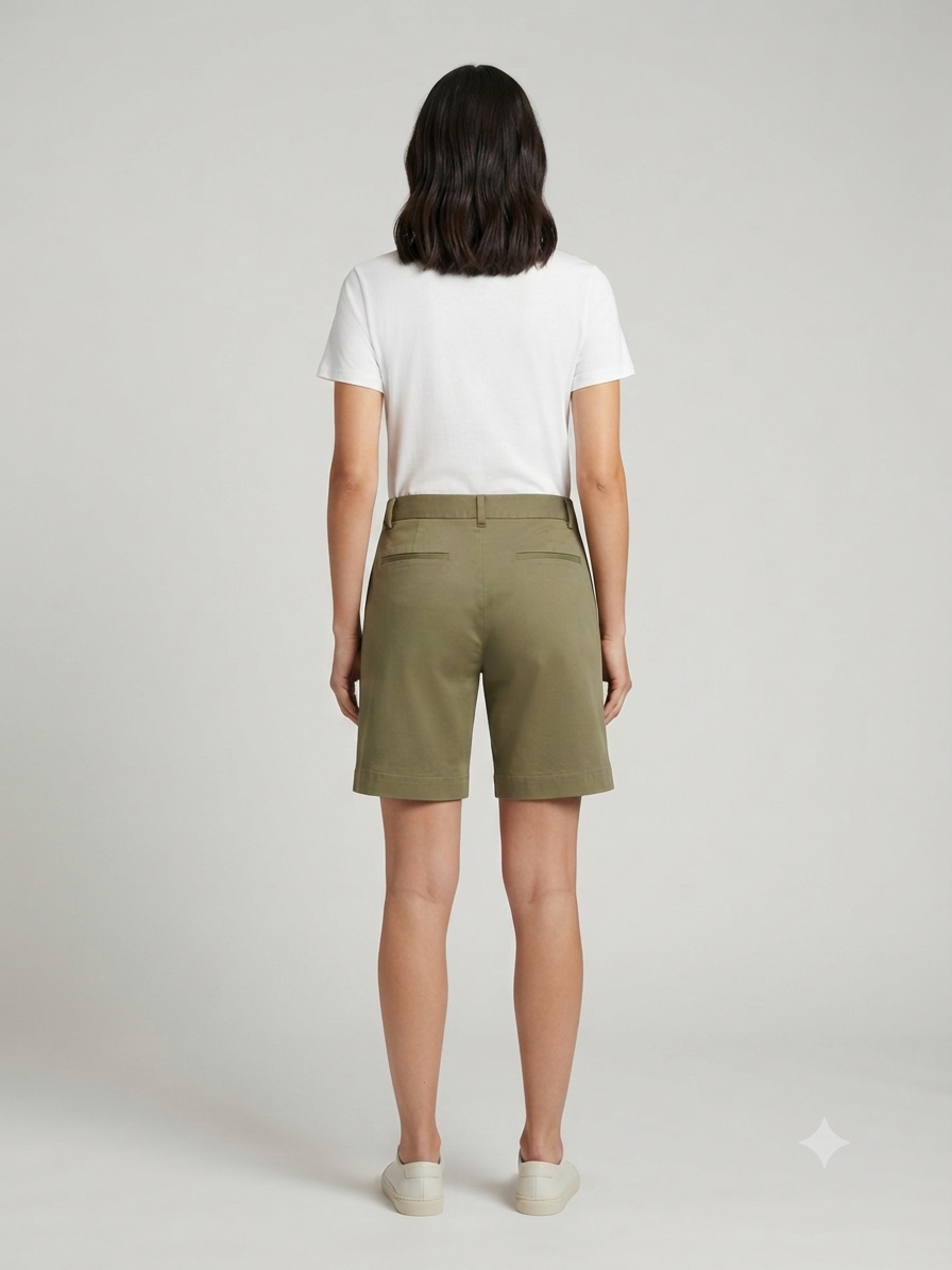 Khaki Tailored Pleated Front Shorts