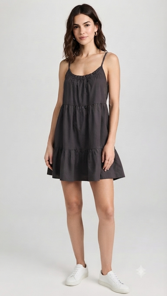 Round Neck Ruffle Detailing Mini Dress