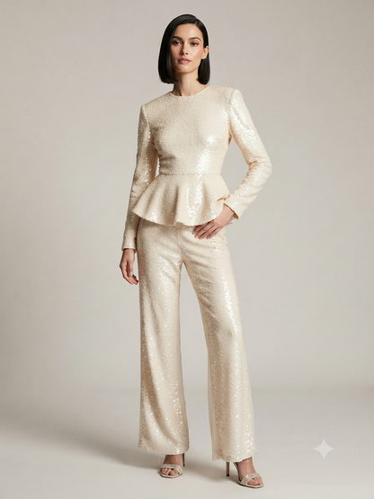 Ro&Zo Sequin Peplum Top And Relaxed Wide Trouser Sets