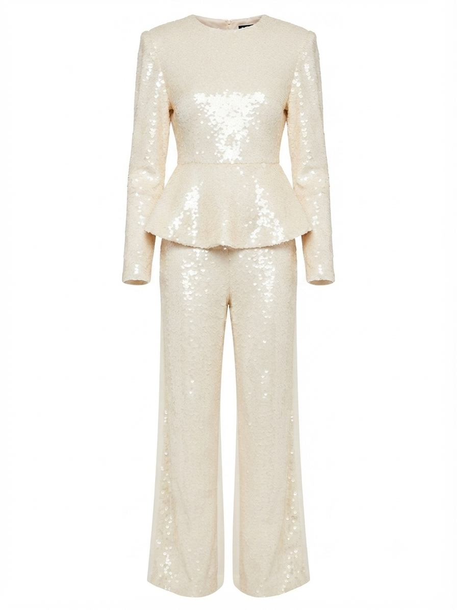 Ro&Zo Sequin Peplum Top And Relaxed Wide Trouser Sets